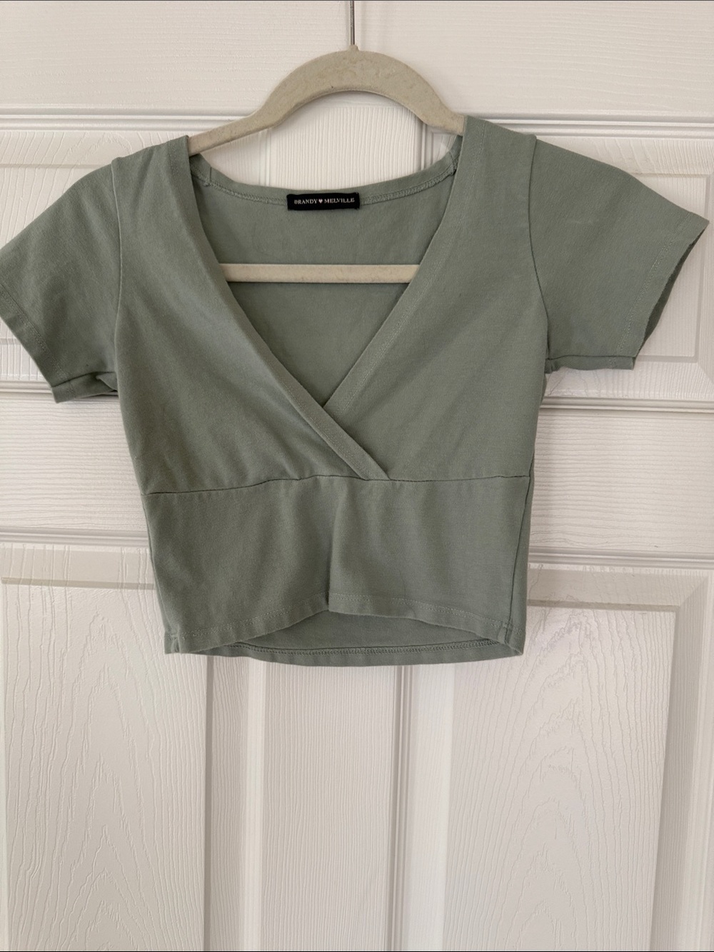 Brandy Melville Light Sage Wrap-Style Crop Top